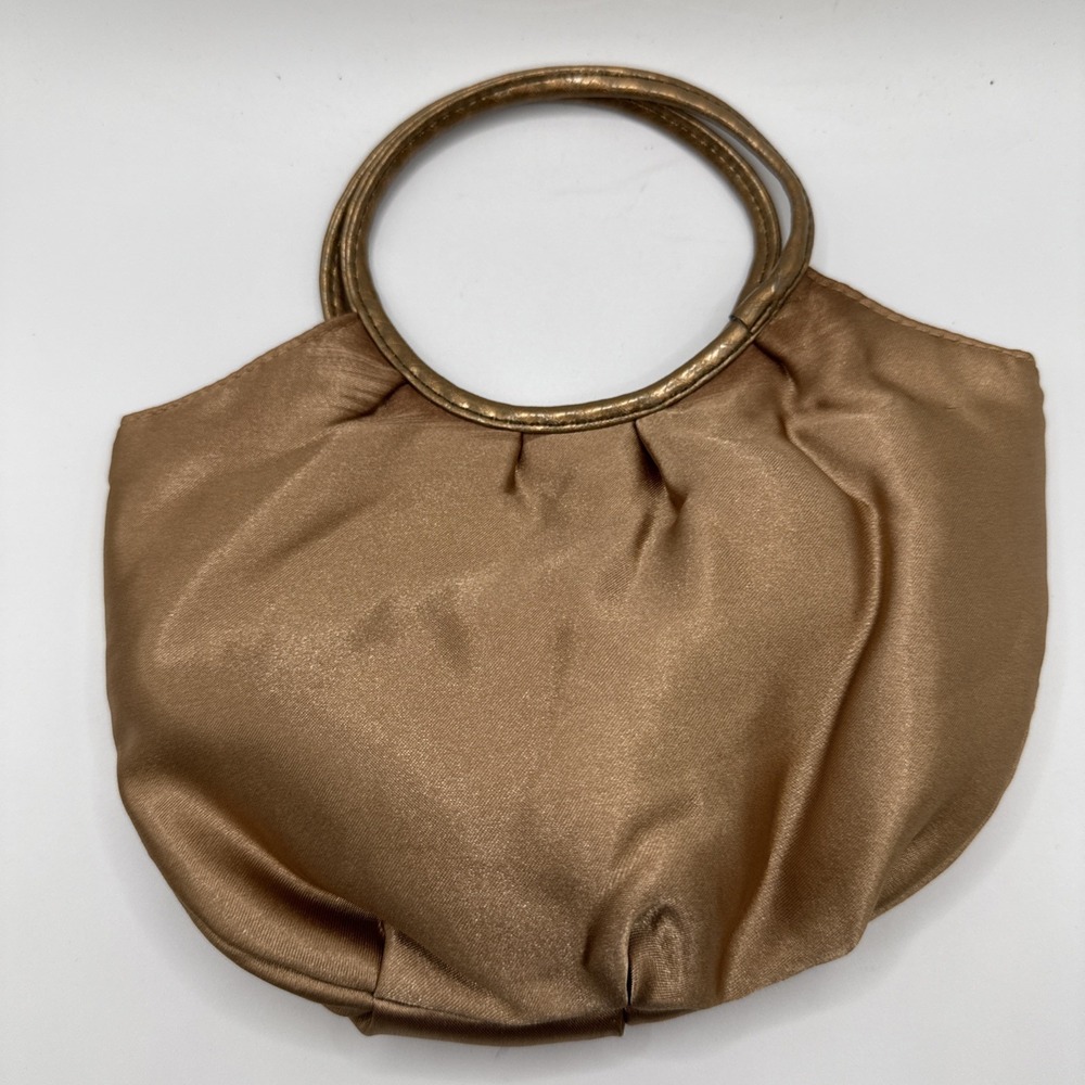Vintage Avon Light Bronze Satin‎ Hand Bag Evening Purse Y2K Snap Closure Pocket
